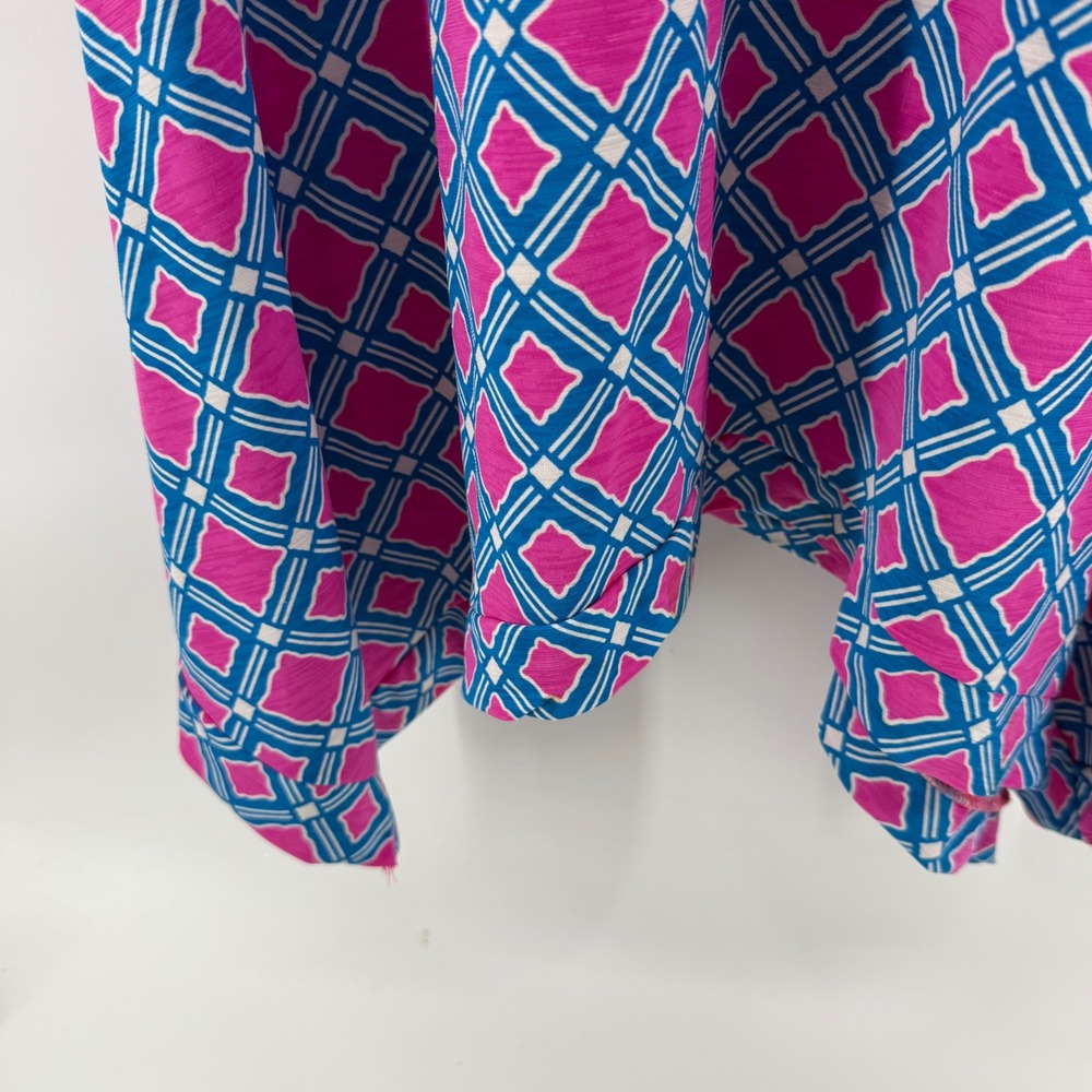 Honeyme Curvy Pink Blue Geometric Sharkbite Tunic Top V-Neck 3/4 Sleeve XL PAULA - Picture 2 of 7